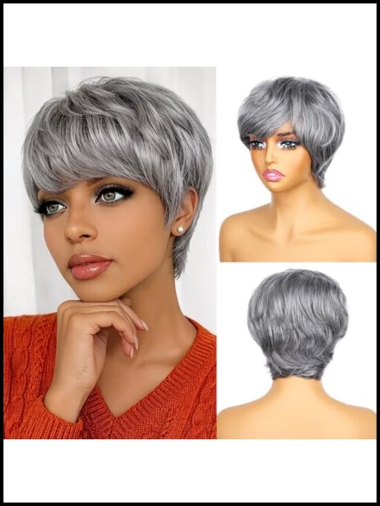 Silver Pixie Cut Wig Human Hair Short Bob Wig Full Machine Made Glueless